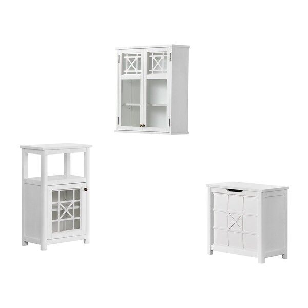 Alaterre Furniture Derby 3-Piece Bathroom Set with Wall Mounted Bath Cabinet, Hamper, and Floor Cabinet ANDE7678WH - main